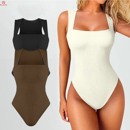 GUUDIA Sexy Summer High Waist for Women Cupless Comfortable Square Collar Shapewear Ultra Elastic Slim Thong Shapewear Jumpsuit