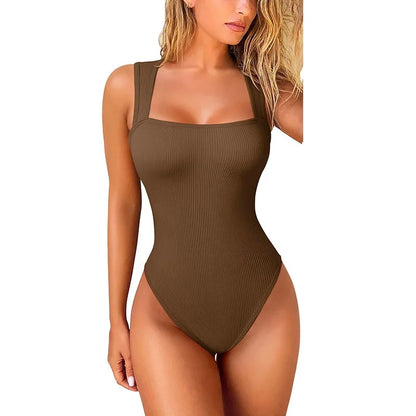 GUUDIA Sexy Summer High Waist for Women Cupless Comfortable Square Collar Shapewear Ultra Elastic Slim Thong Shapewear Jumpsuit