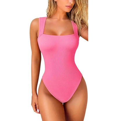 GUUDIA Sexy Summer High Waist for Women Cupless Comfortable Square Collar Shapewear Ultra Elastic Slim Thong Shapewear Jumpsuit