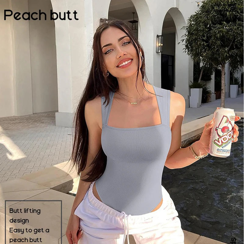 GUUDIA Sexy Summer High Waist for Women Cupless Comfortable Square Collar Shapewear Ultra Elastic Slim Thong Shapewear Jumpsuit