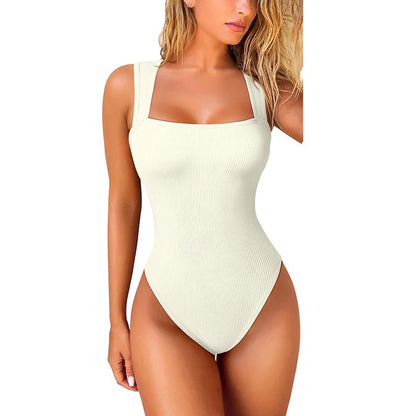 GUUDIA Sexy Summer High Waist for Women Cupless Comfortable Square Collar Shapewear Ultra Elastic Slim Thong Shapewear Jumpsuit